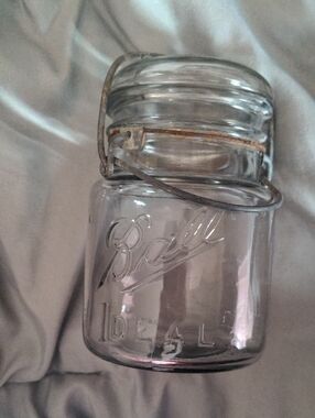 Vintage Ball Ideal Clear Glass Jar with Wire Bail And Lid Canning Or Gardening